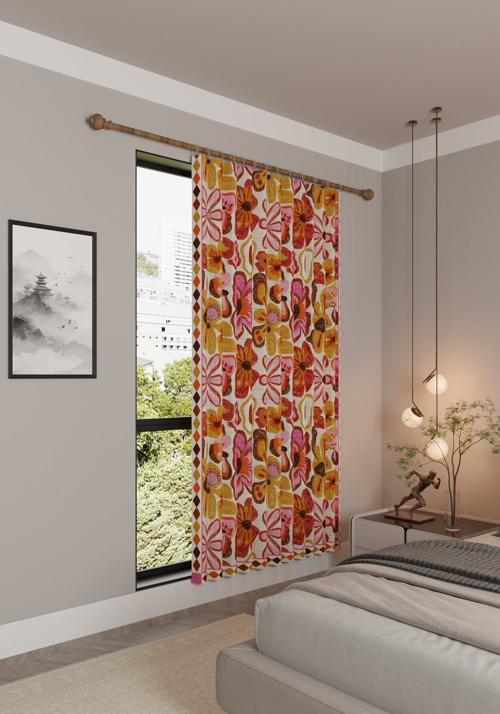 Cherry Vintage Floral Curtain