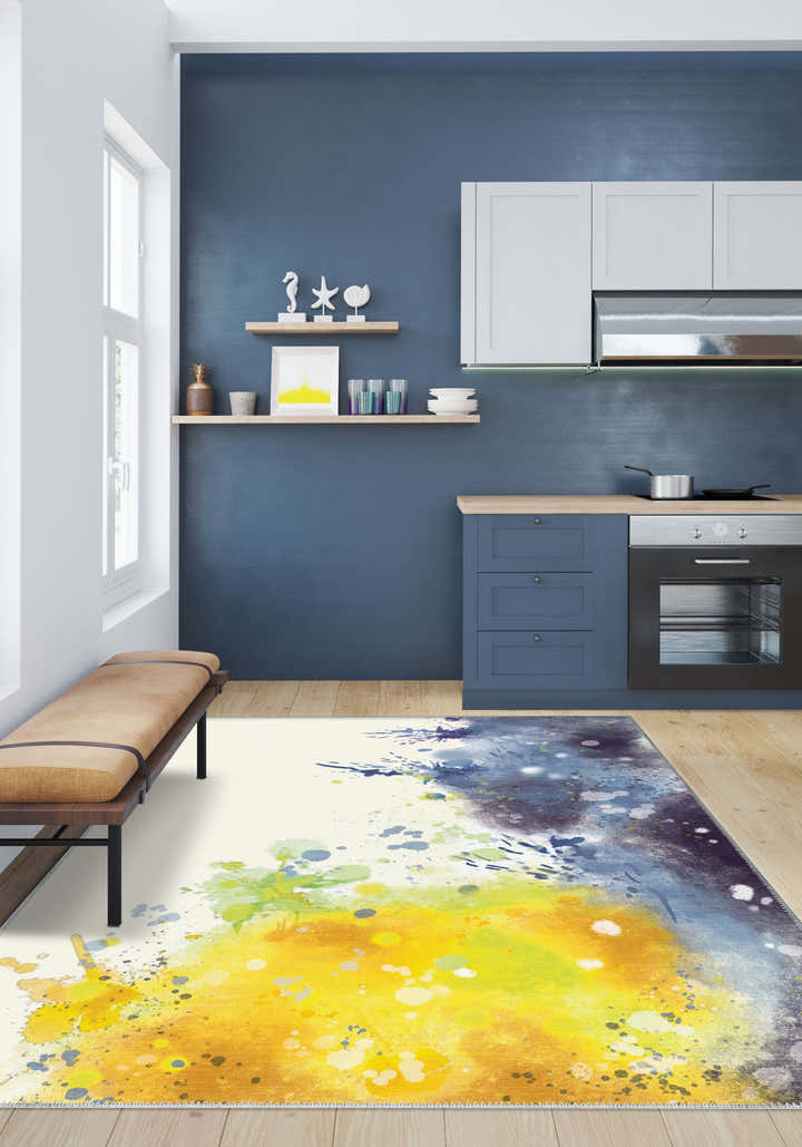 Fenwick Yellow Blue Washable Rug