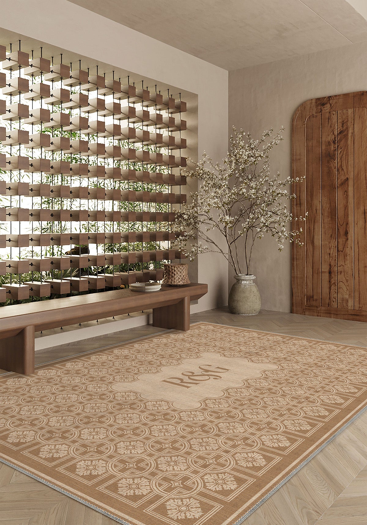Marisa Beige Customizable Monogram Rug