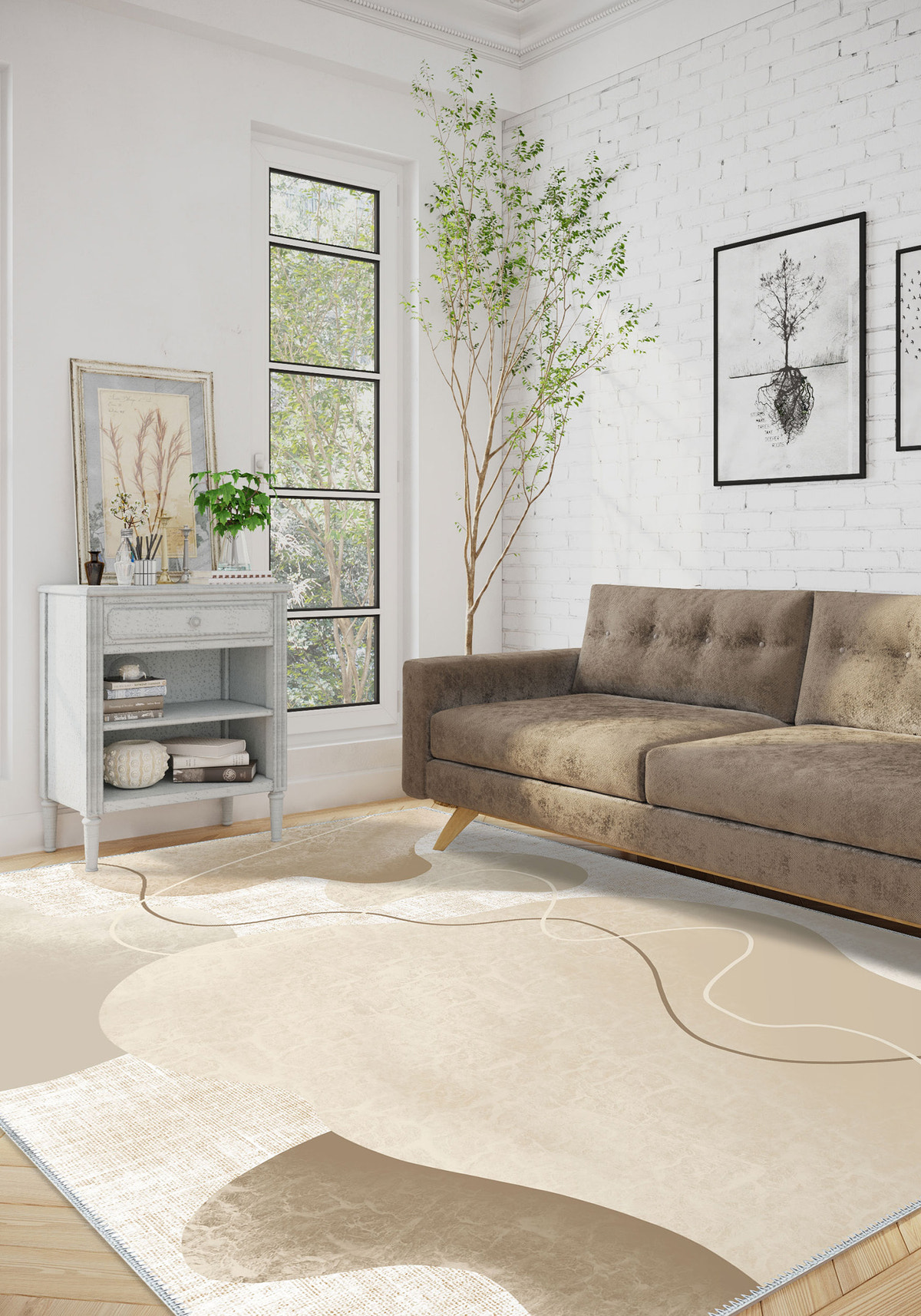 Alindra Beige Modern Rug