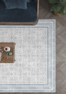 Alexis Blue Bordered Grey Rug