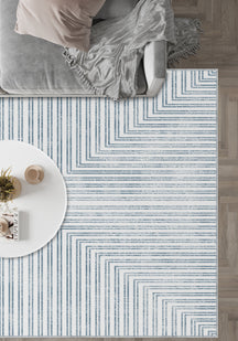 Kylie Striped Washable Rug - Light Blue