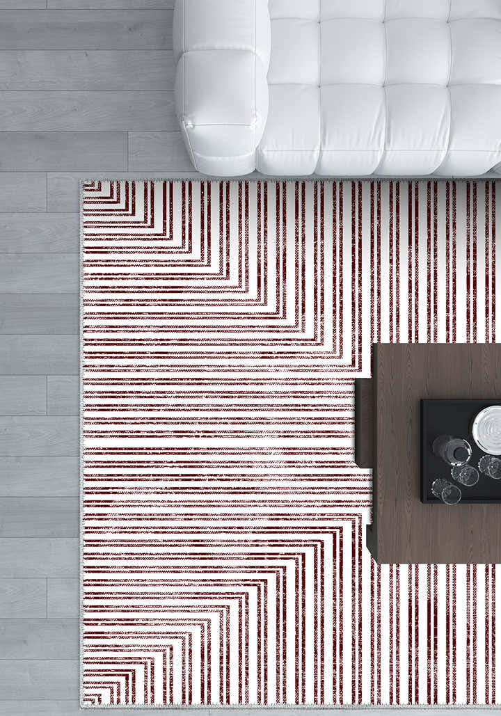 Kylie Geometric Washable Rug - Burgundy