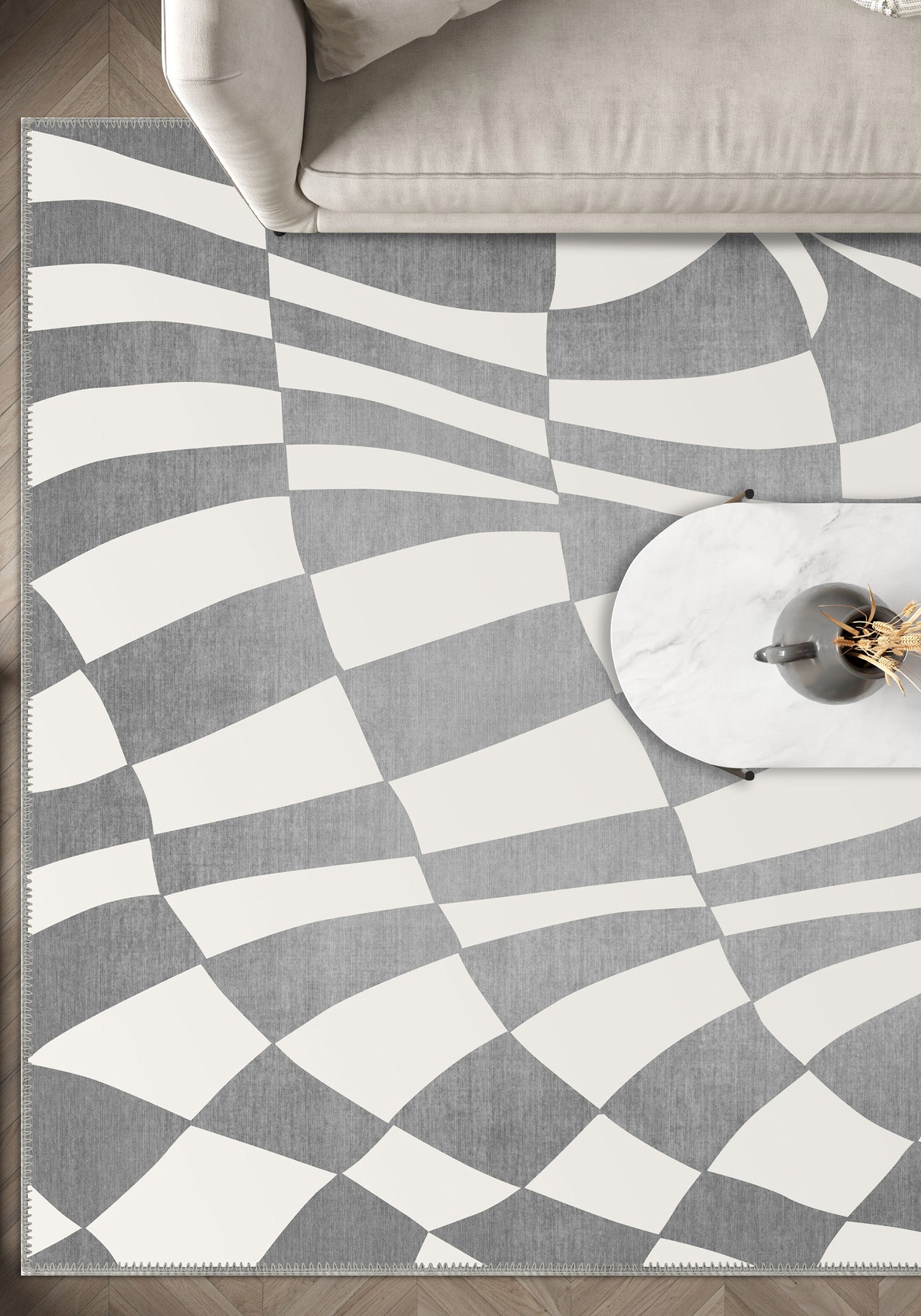Mini Grey Checkered Rug