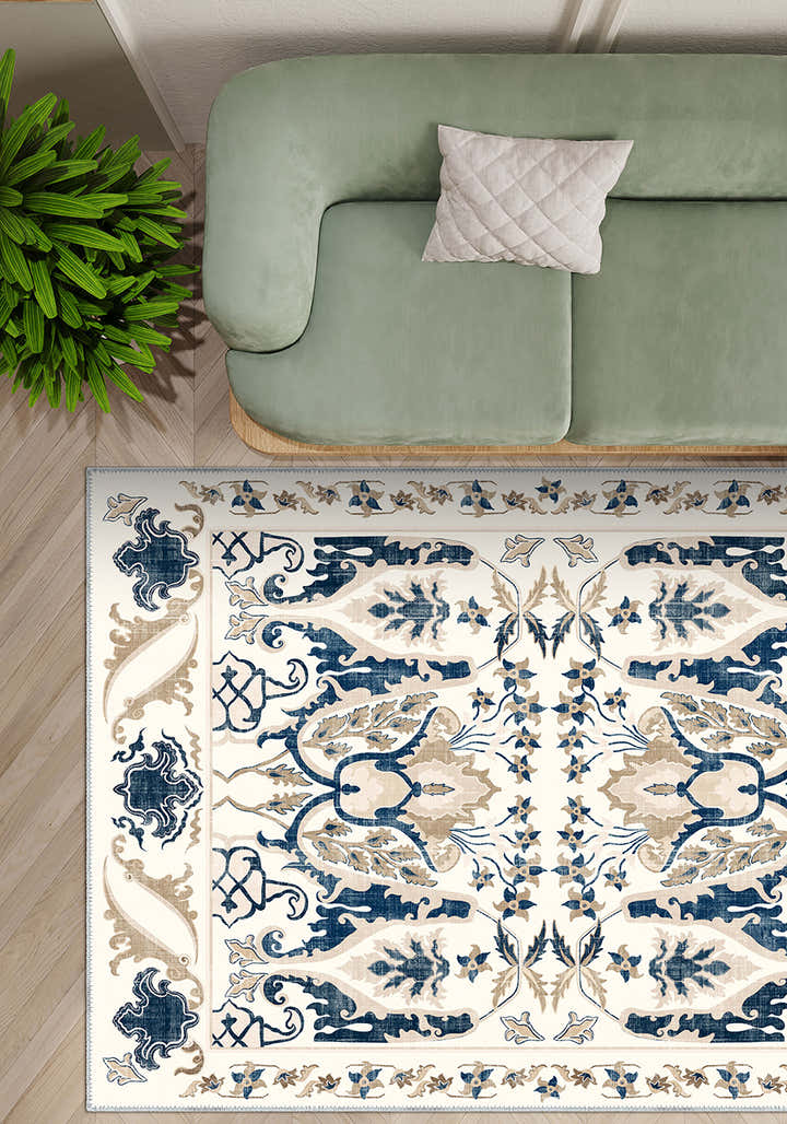 Henry Blue Brown Distressed Washable Rug