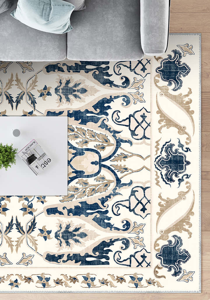 Henry Blue Brown Distressed Washable Rug
