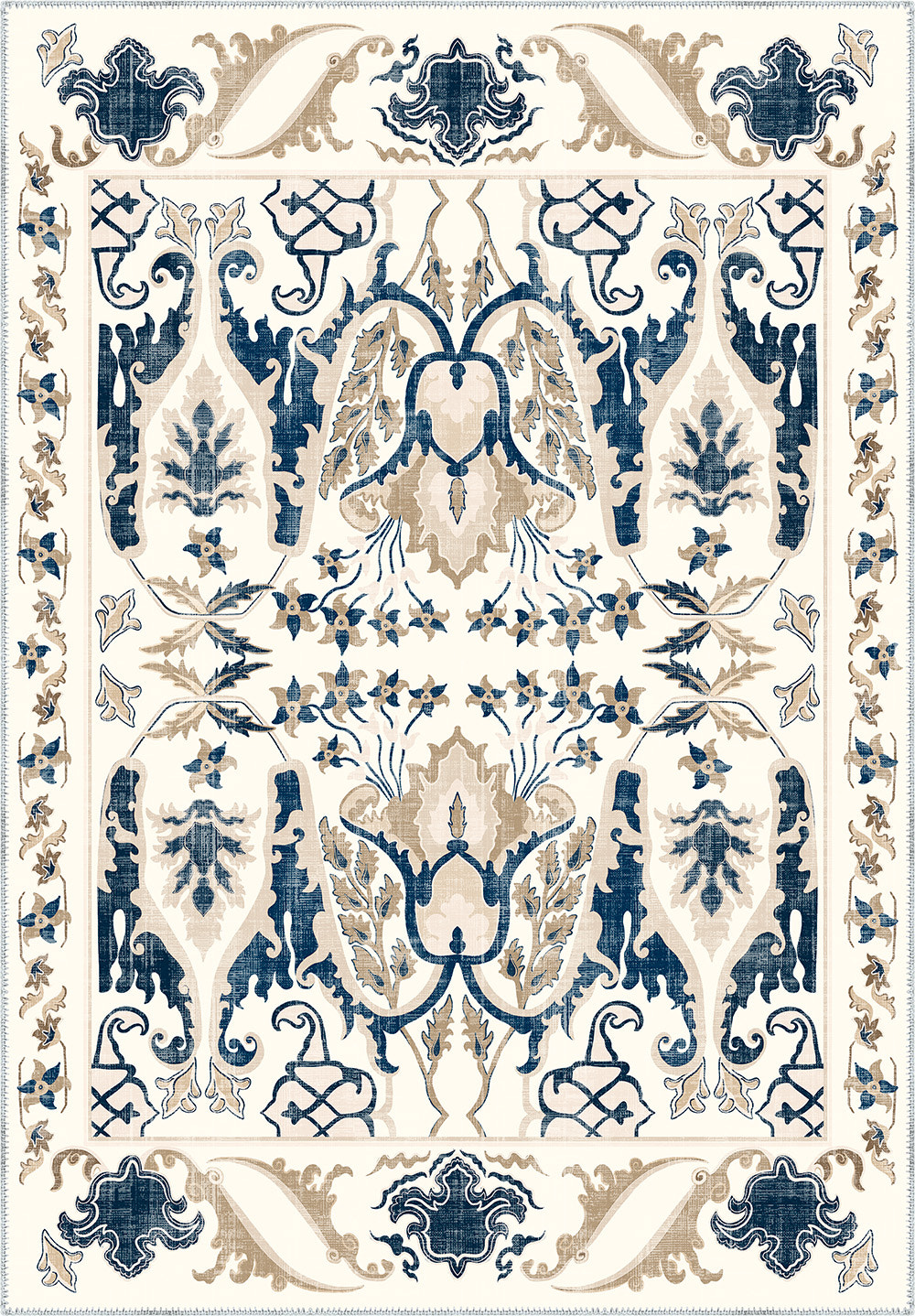 Henry Blue Brown Distressed Washable Rug