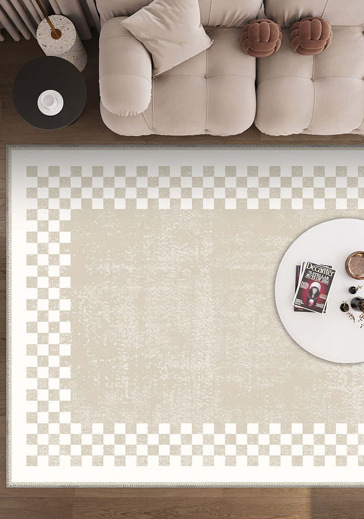 Gawain Beige Checkered Rug