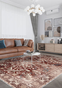 Grace Erased Burgundy Washable Rug