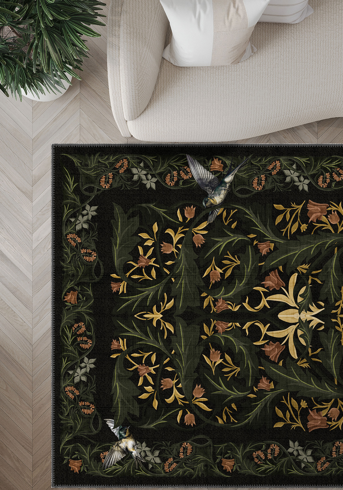 Merillo Black Botanical Rug