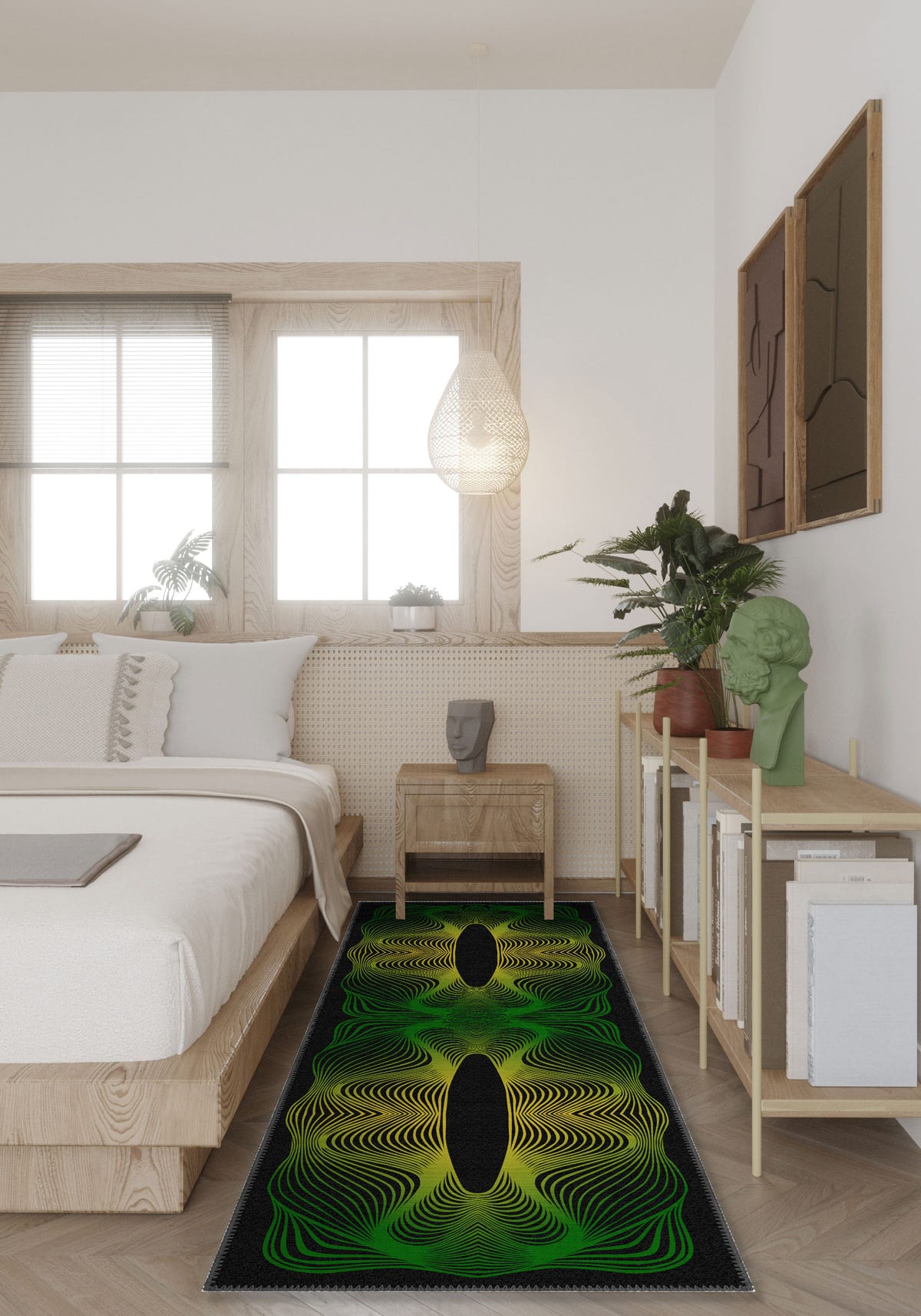 Optio Black Green Futuristic Rug
