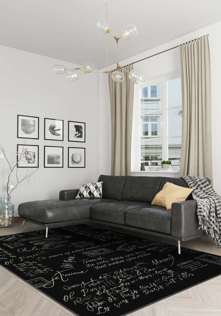Memora Black Document Rug