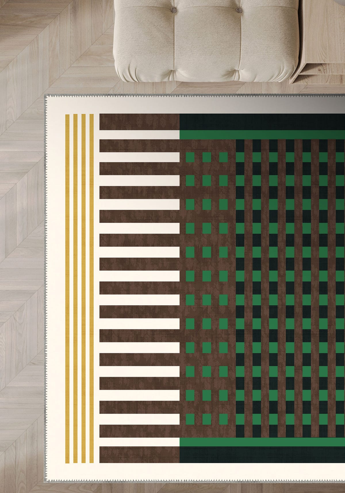 Quillon Green Plaid Rug