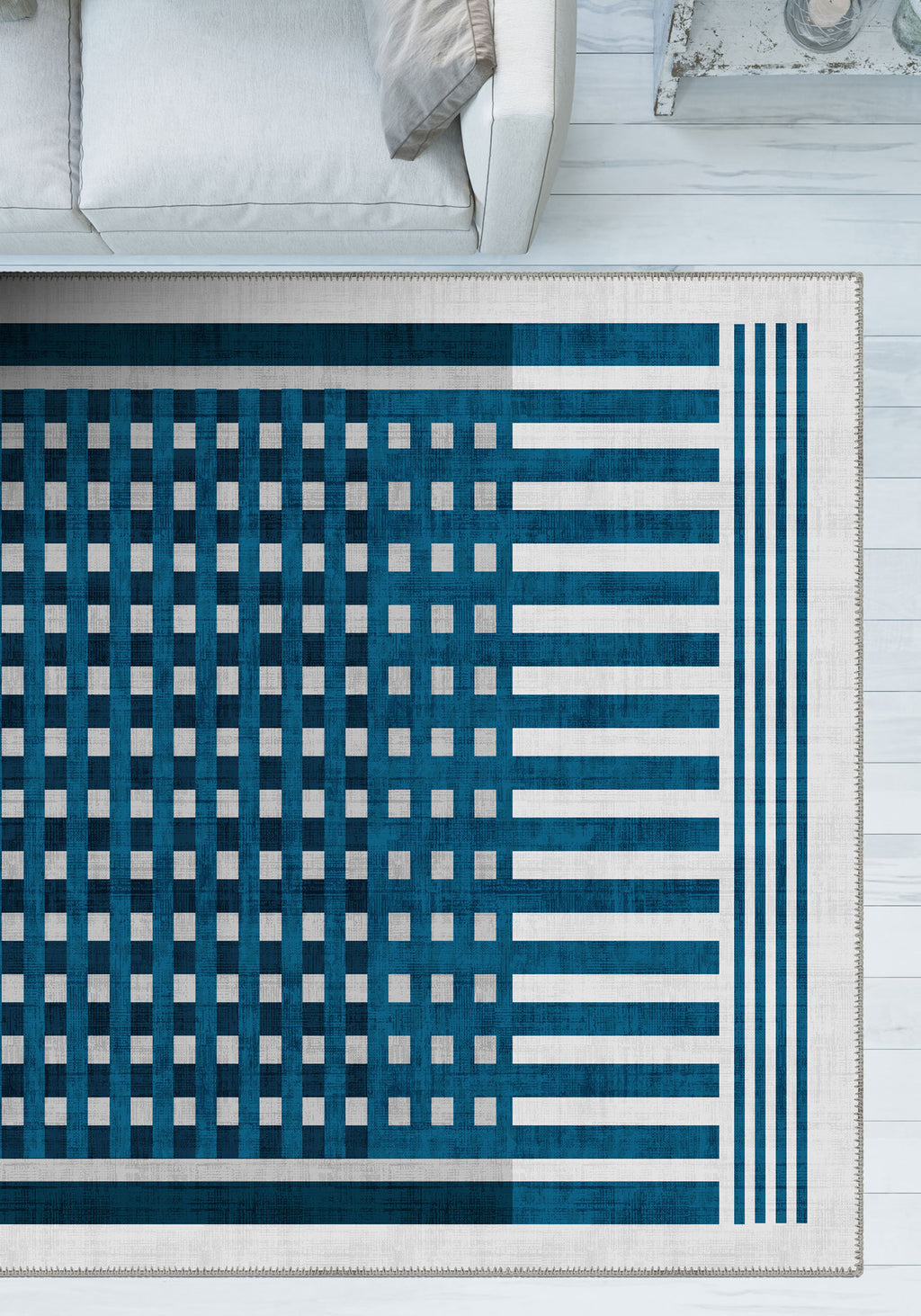 Quillon Blue Striped Rug