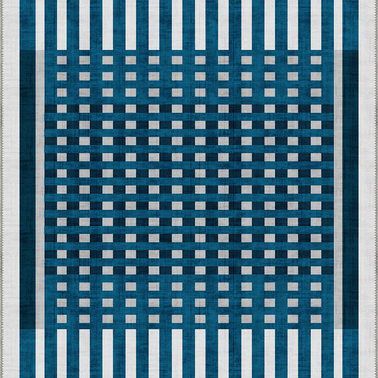 Quillon Quillon Blue Striped Rug | Rugette Geometric Rug