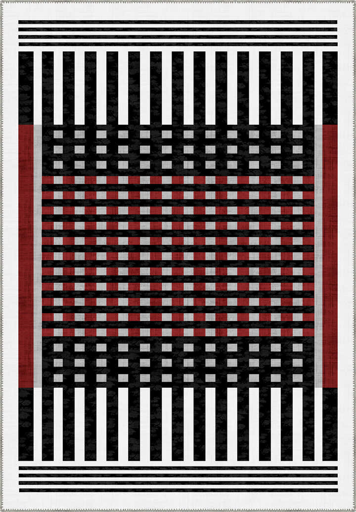 Quillon Black and White Striped Rug