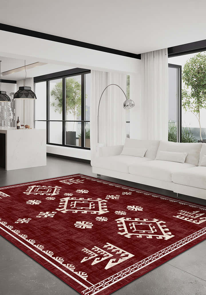 Lina Burgundy Rustic Rug