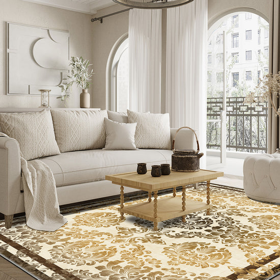 Cream gothic rug for living room.