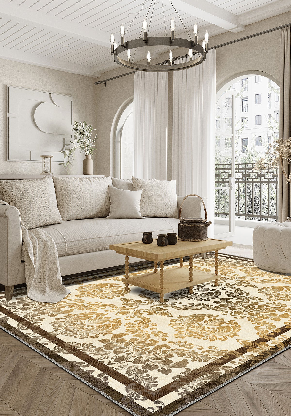 Cream gothic rug for living room.