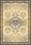 Damask rug in cream, gold and brown.