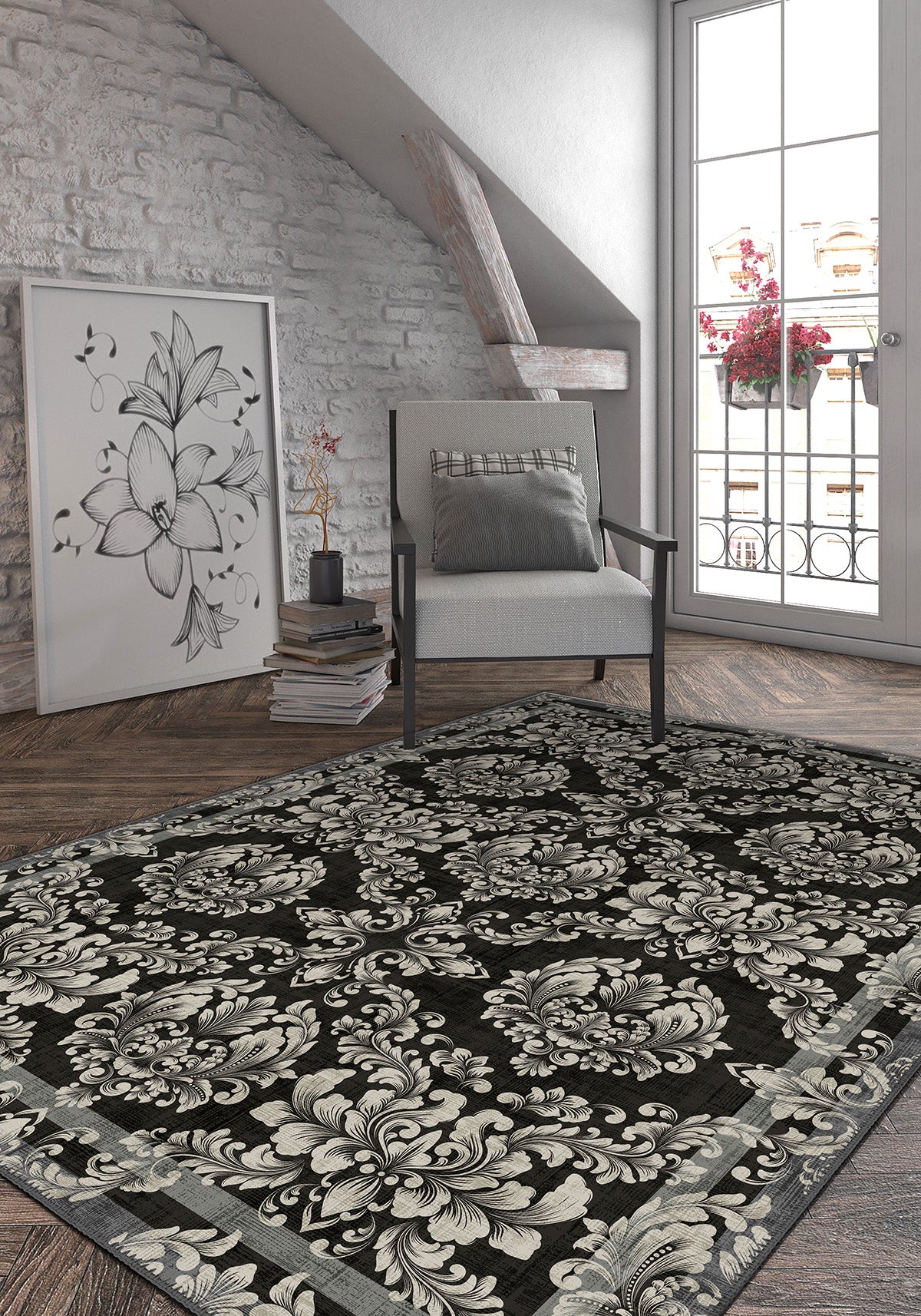 Black gothic rug for living room