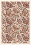 Brown paisley rug on a cream background.