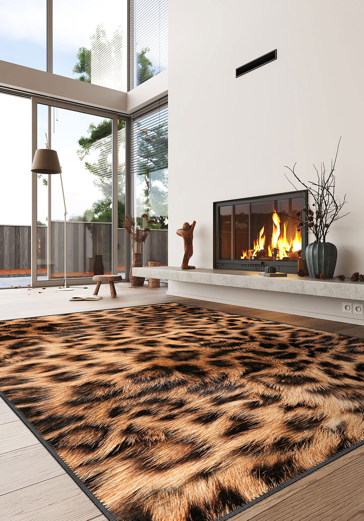 Zarela Leopard Faux Fur Rug (Printed Rug - No fur)