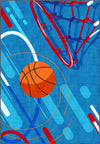 Blue basketball rug for kids rooms and playrooms.