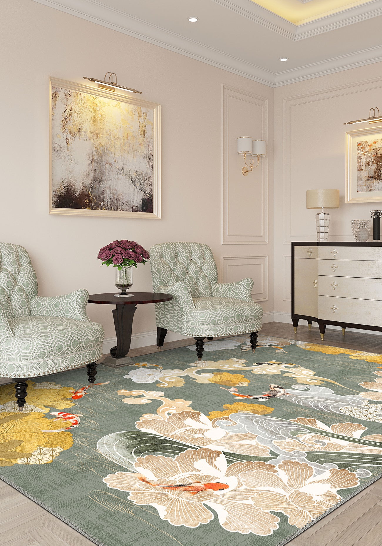 Japanese sage green rug for living room