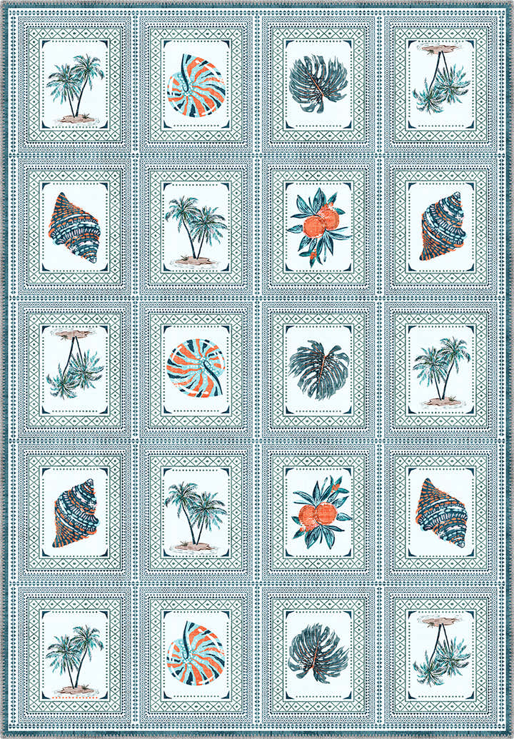 Light blue coastal rug for beach house.