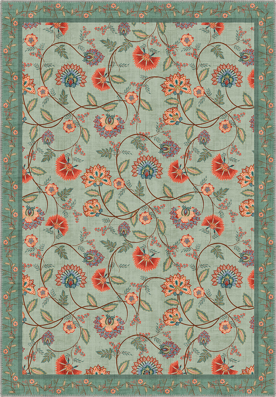Green floral paisley rug