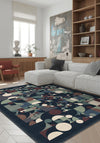 Navy geometric rug for living room.