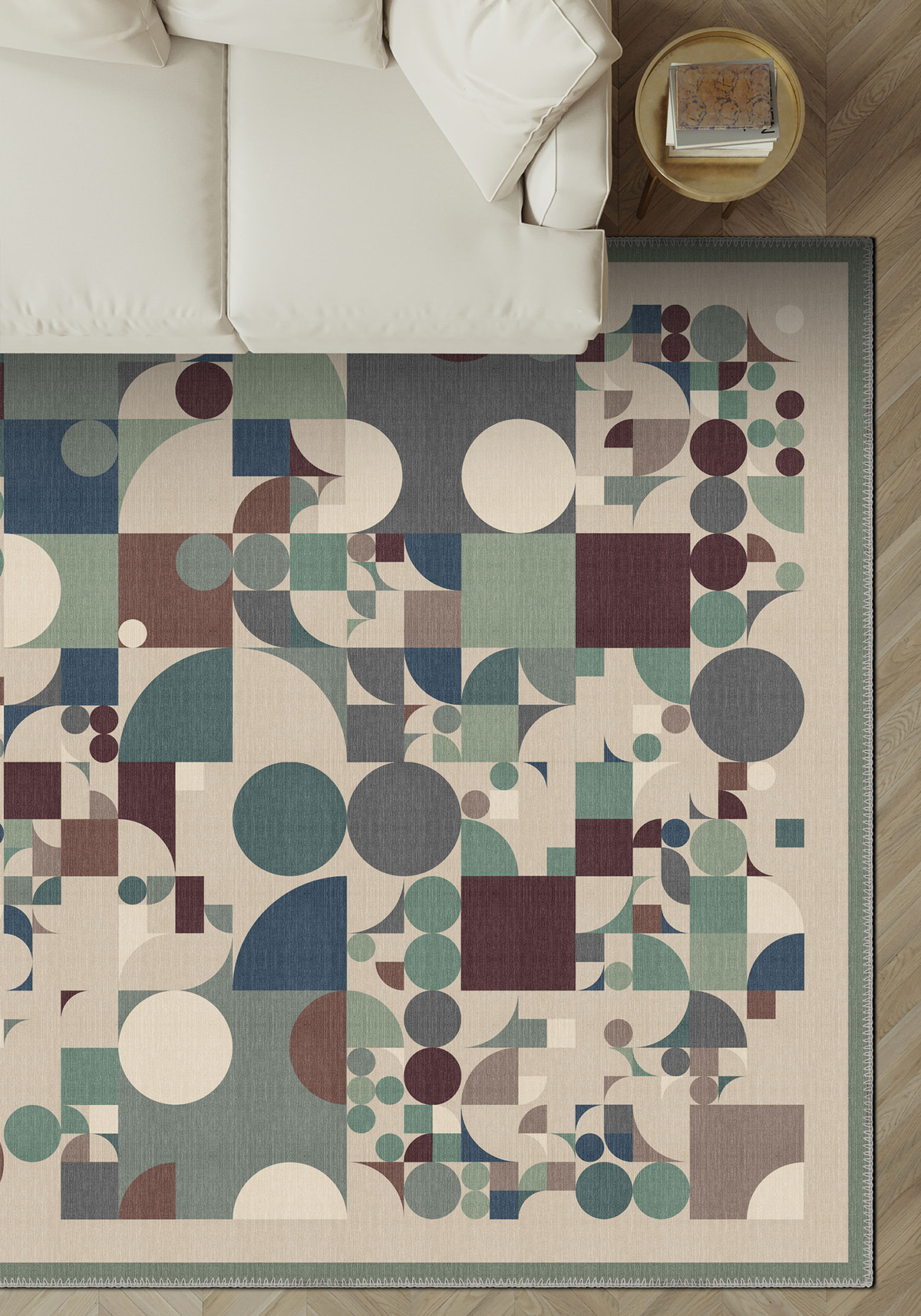 Green beige rug for living room.