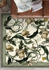 Green white floral rug for living room.