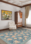 Floral blue rug for living room.