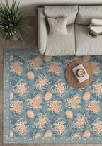 Blue floral rug for living room.