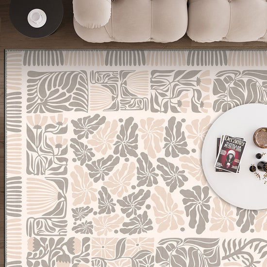 Cream rug for living room.