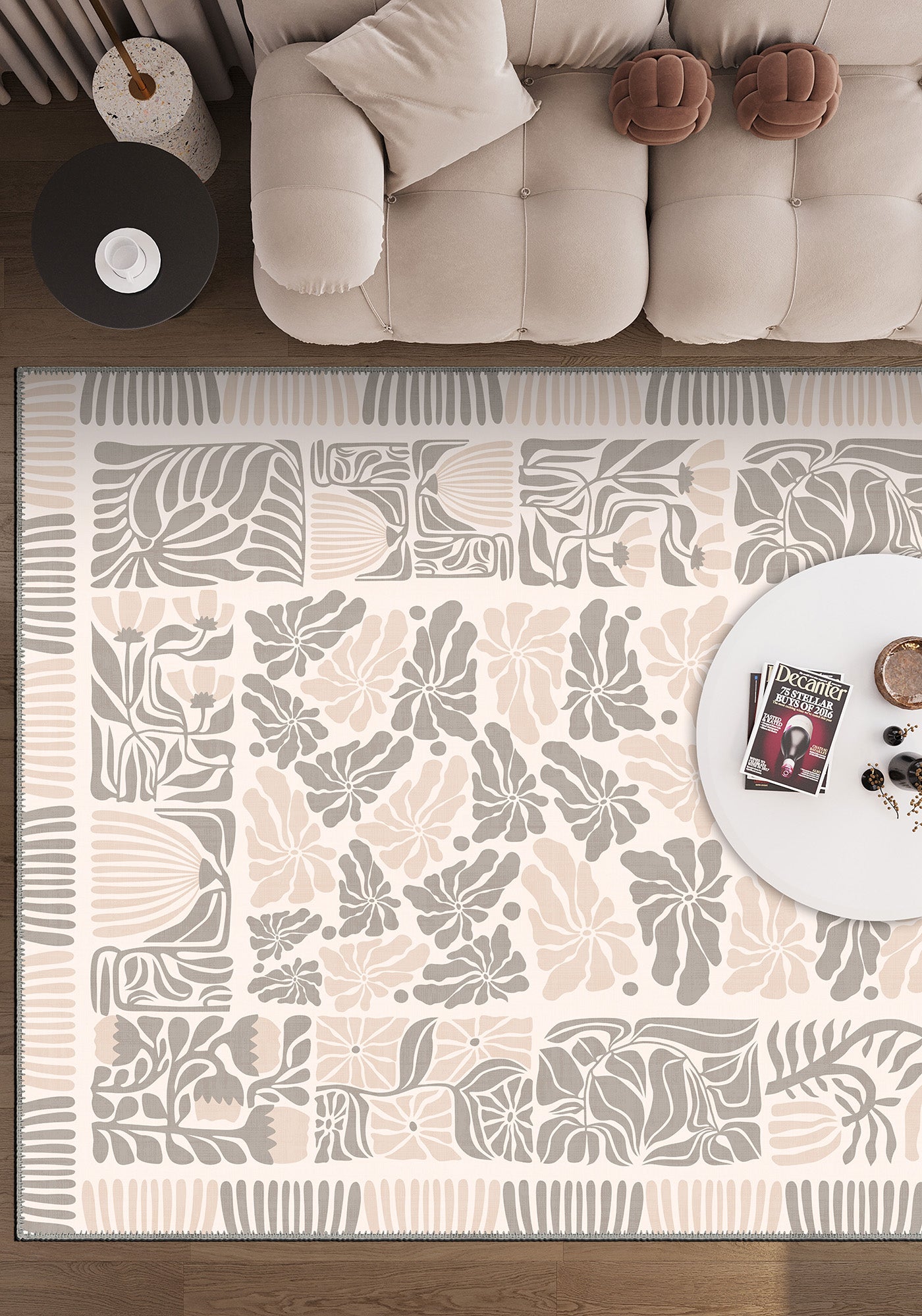 Cream rug for living room.