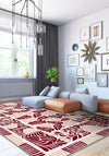 Burgundy floral rug for living room.