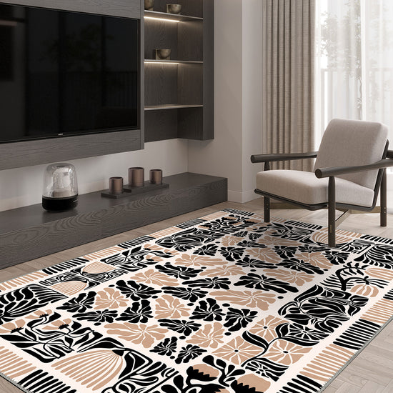 Beige and black patterned rug for living room