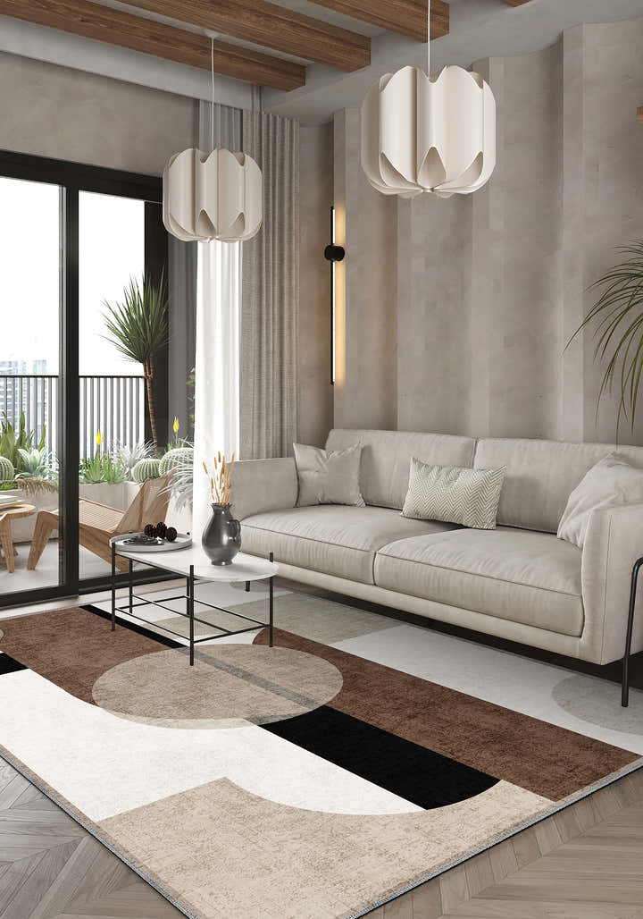 Beige rug for living room.