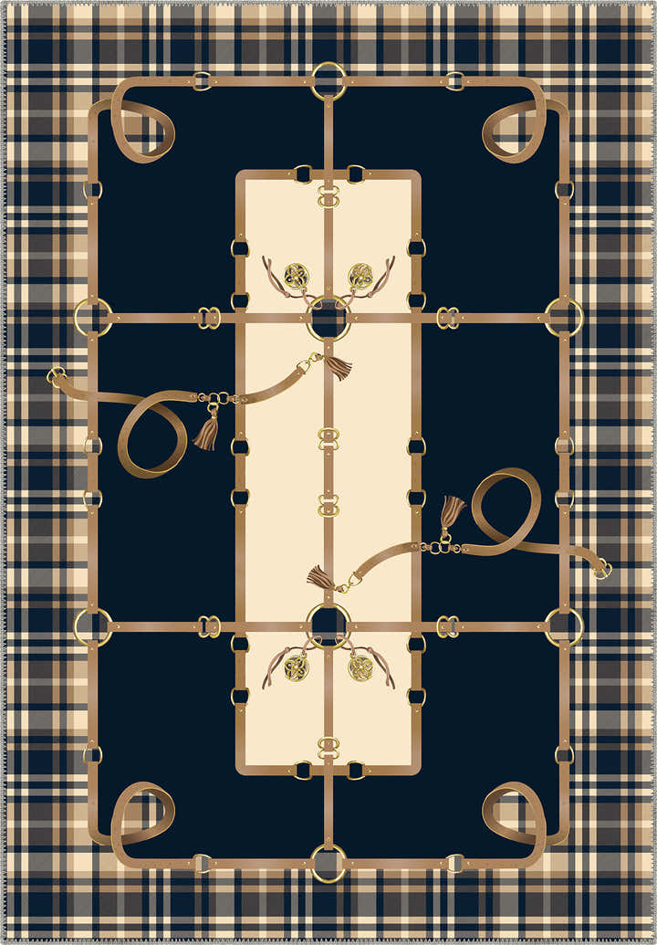 Navy Tartan Rug with Equestrian Details.