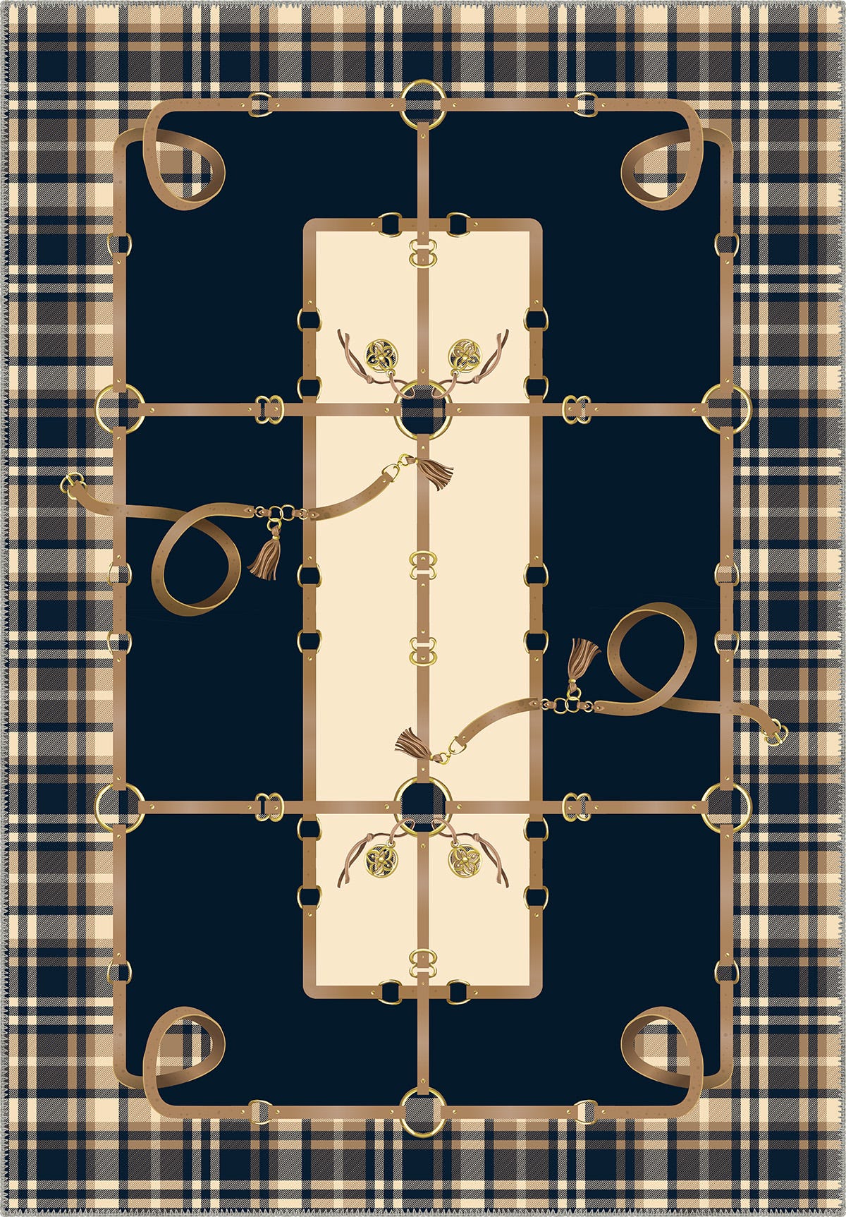 Navy Tartan Rug with Equestrian Details.