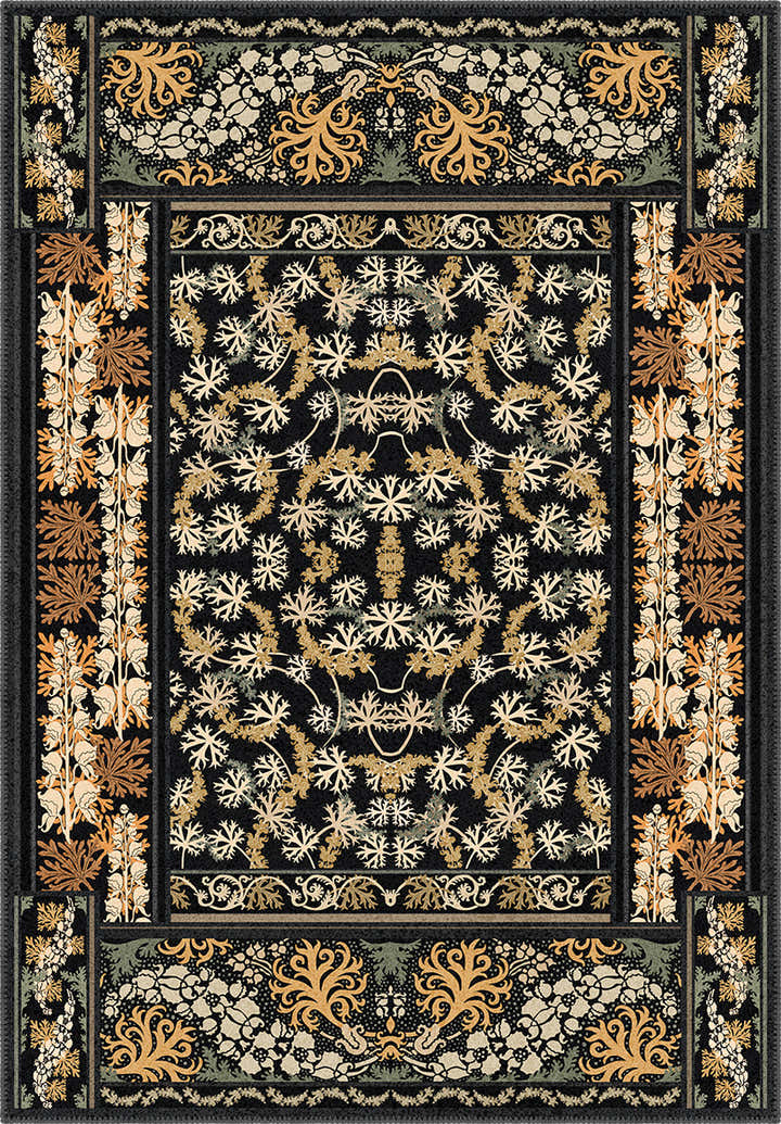 Black floral eclectic rug.