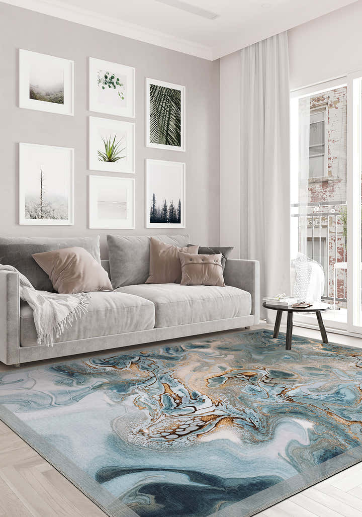 Blue melting rug for living room.