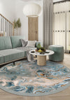 Blue round rug for living room.