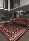 Red Afghan rug for living room.