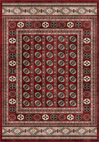 Deep red Bokhara rug for living room.
