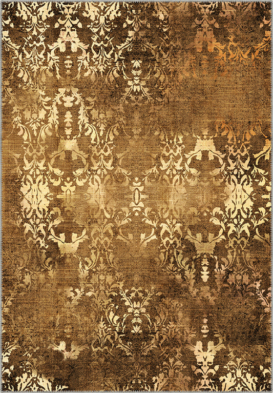 Gold and brown vintage rug for living room.