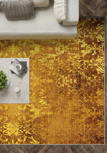 Yellow vintage rug for living room.